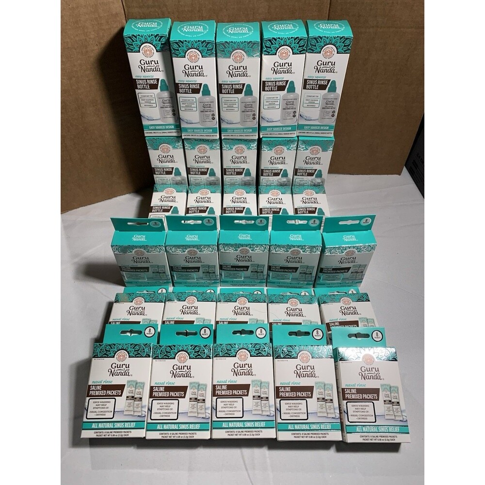 15 GuruNanda Easy Squeeze Sinus Rinse Bottles and 15 Boxes Saline Packets (120)